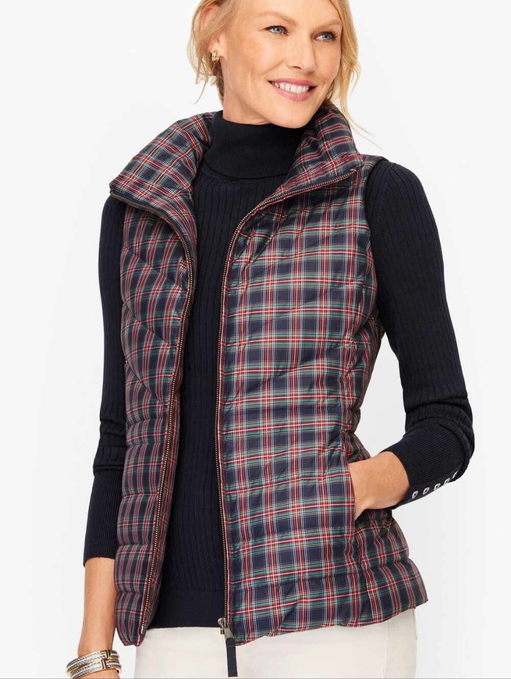 Talbots Down Puffer Vest Holiday Plaid Size 2X